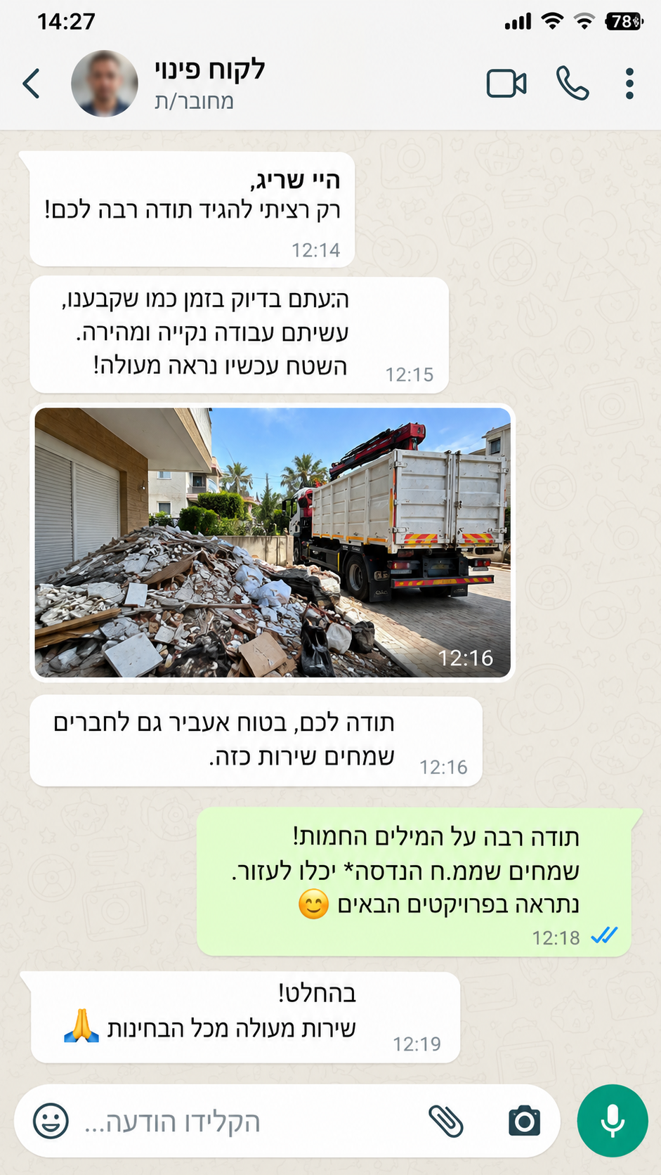 שיחת WhatsApp שנוצרה להמחשה בלבד